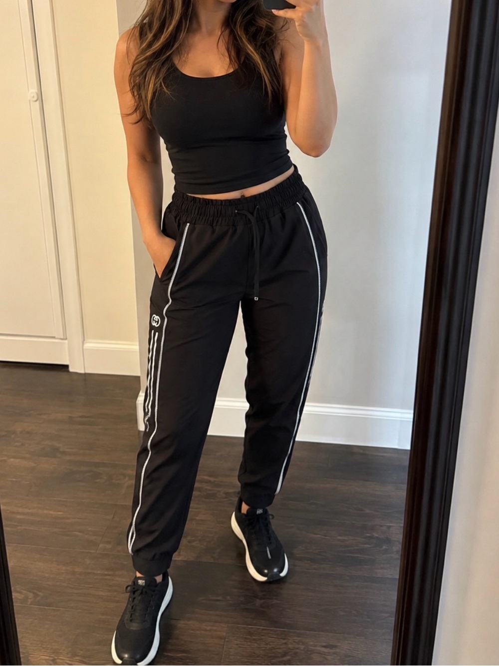 Gucci Black Track Joggers with White Stripe Detail